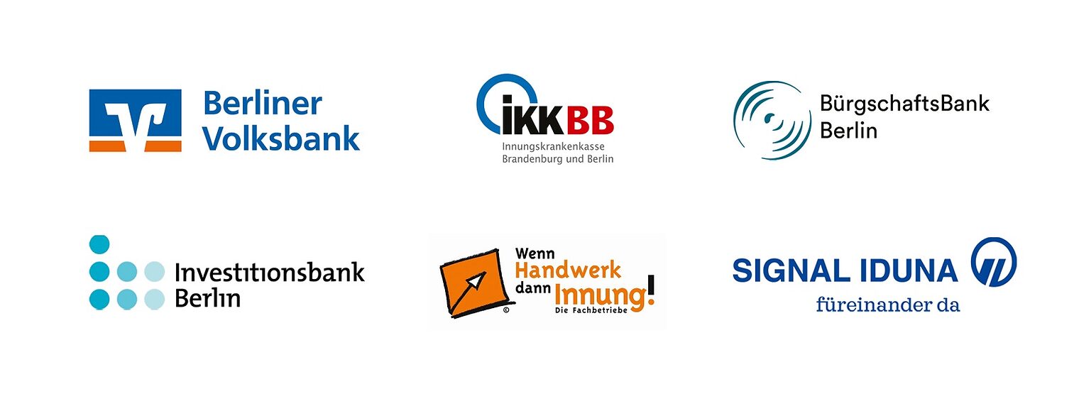 Meisterfeier 2024, Sponsoren Berliner Volksbank, IIKKBB, BürgschaftsBank Berlin, Investitionsbank Berlin, Signal Iduna
