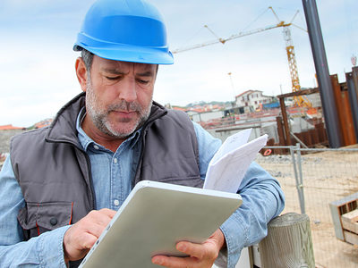 Construction manager controlling building site with plan Schlagwort(e): construction, man, businessman, entrepreneur, foreman, architect, architecture, building, site, engineer, engineering, security, helmet, plan, project, crane, blueprint, tablet, house, worker, industry, builder, senior, mature, aged, professional, reading, checking, working, control, blue, outdoors, touchpad, pda, pda