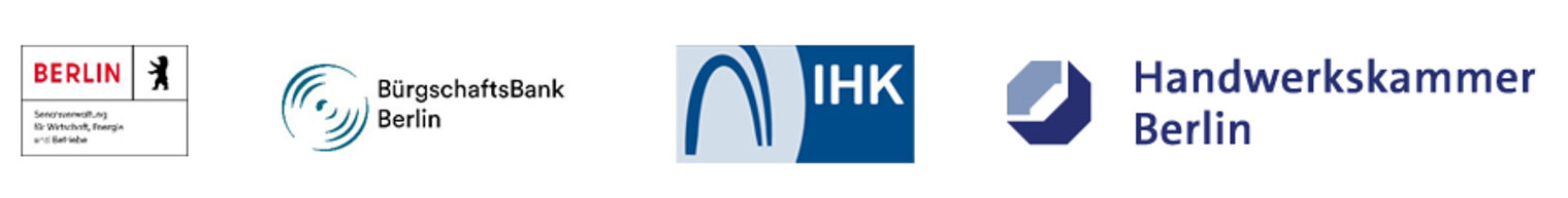 Logos, gemeinsame PM, Neue Nachfolgezentrale, Senat für Wirtschaft, Bürgschaftsbank Berlin, Handwerkskammer Berlin, IHK
