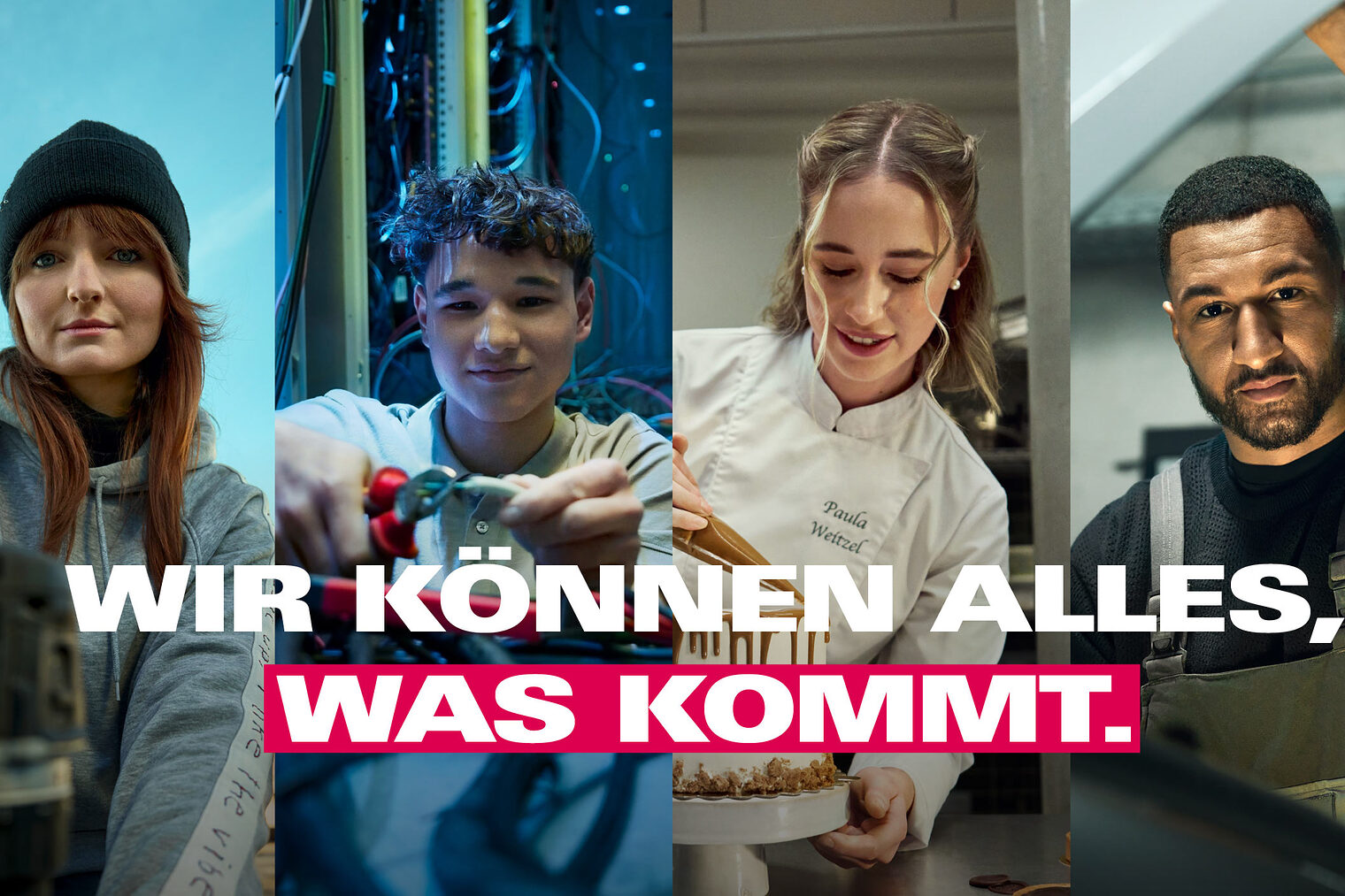 Junge Handwerkerinnen und Handwerker schauen selbstbewusst: "Wir können alles, was kommt."