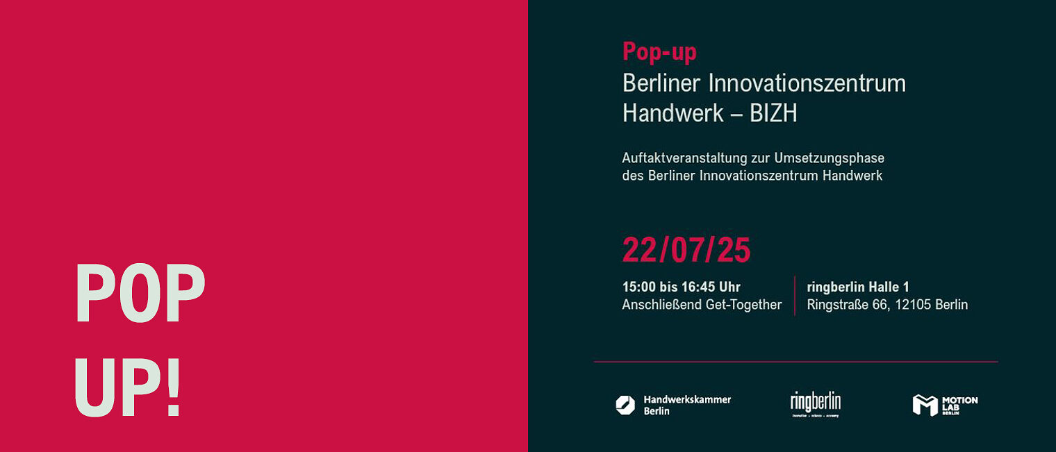 Save the Date zur Eröffnung des Berliner Innovationszentrums Handwerk (BIZH)
