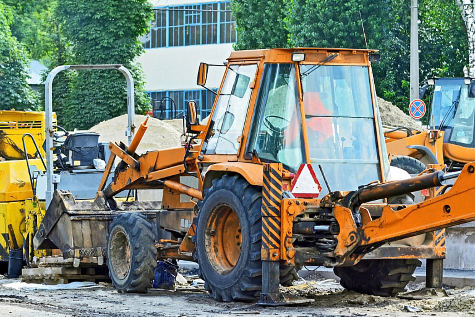 Straßenarbeiten, Bagger, Kompressor, Baustelle, Handwerk, Bauarbeiten, Straße, Stadt