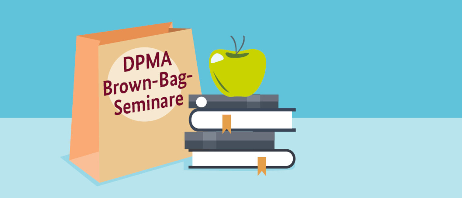 Titelgrafik zur Veranstaltungsreihe Brown-Bag-Seminare" des Deutschen Patent- und Markenamts (DPMA)