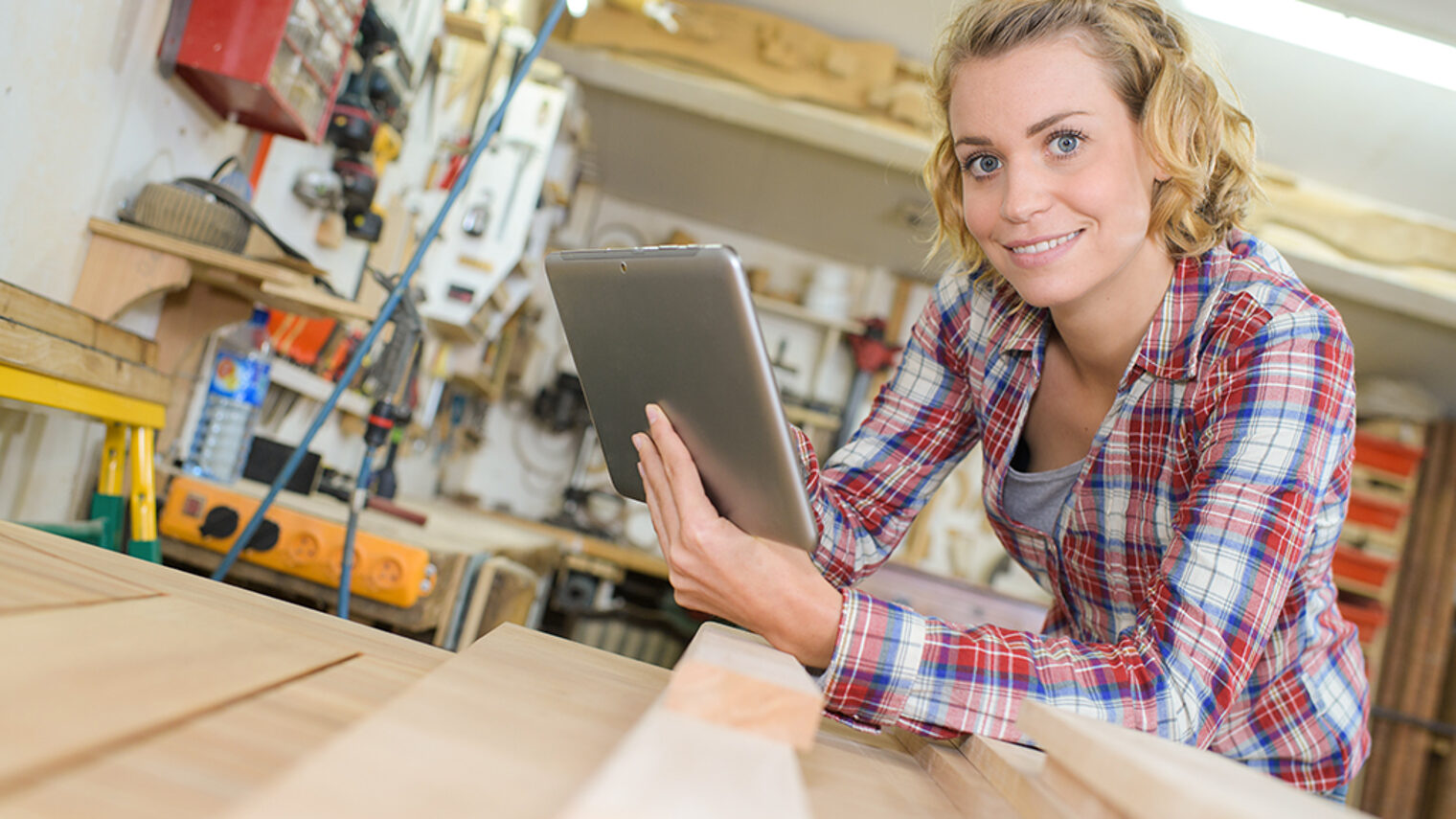 Digitalisierung, Frau, Tablet, Arbeit