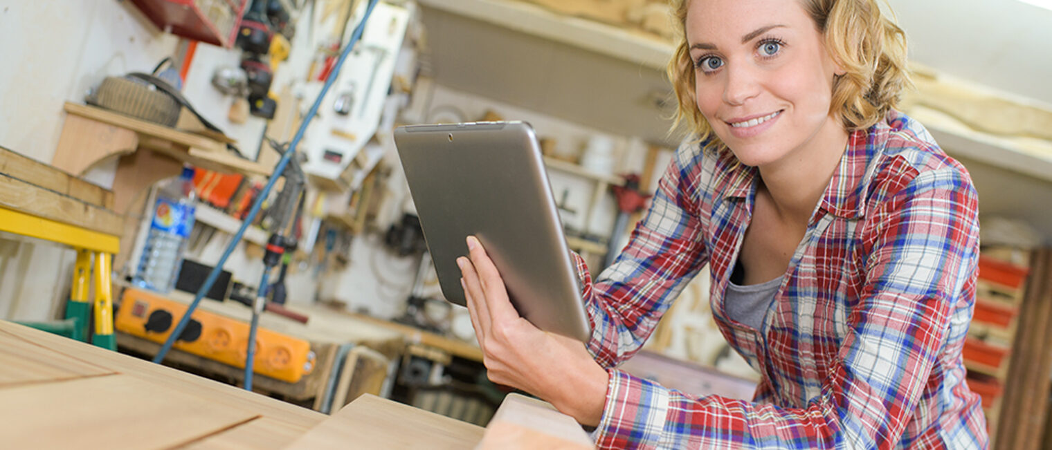 Digitalisierung, Frau, Tablet, Arbeit