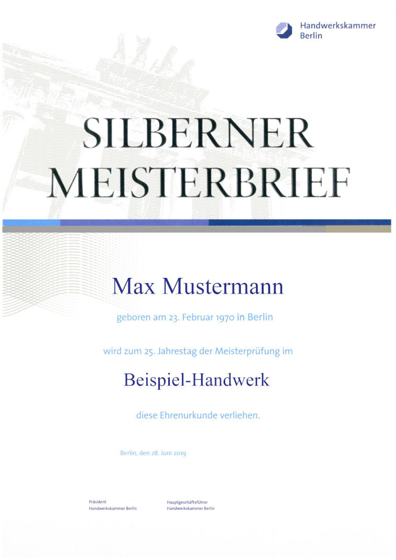 Meisterbrief, Silber, Jubiläum 25 Jahre