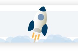 eine Zeichnung: Rakete startet in die Wolken 