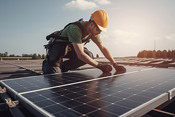 Dachdecker auf einem Photovoltaic-Dach