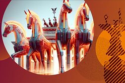 Collage: 4 Pferde vor dem Brandenburger Tor